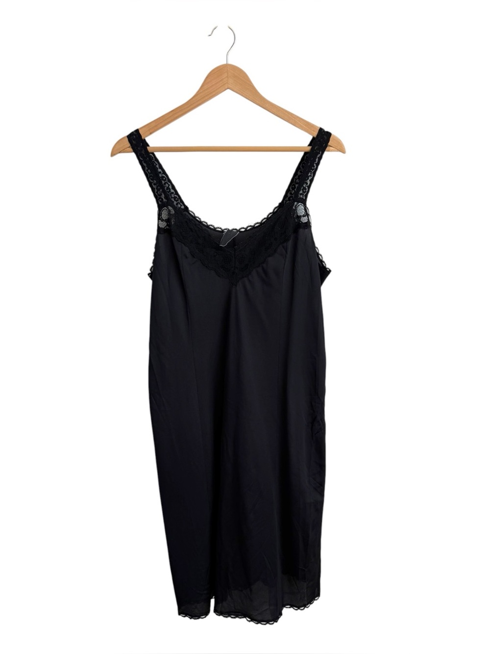 Vintage Black Satin Slip Dress Lace Trim Chemise Nightgown Lingerie One Size - Picture 1 of 5